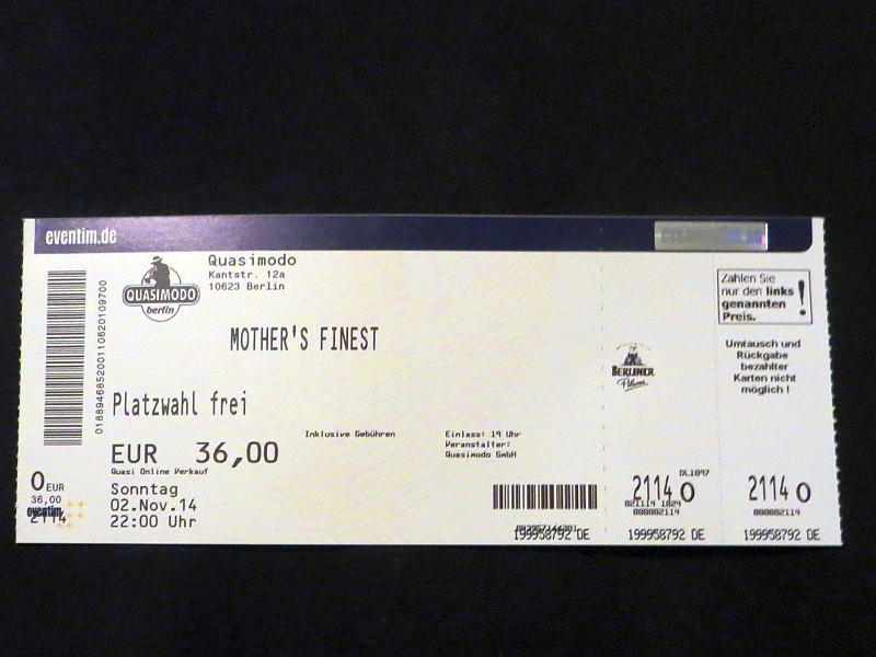 Mother's Finest im berliner Quasimodo, meine Eintrittskarte!